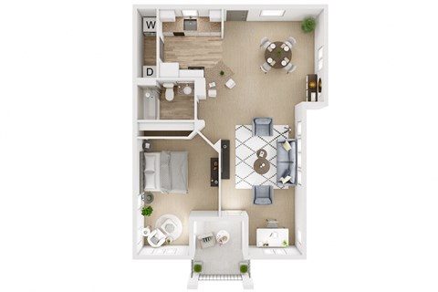 Floor plan for 1 bed, 1 bath, 955 sqft